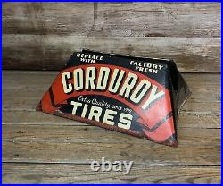 Rare Vintage Original CORDUROY TIRES DS Metal Display Stand Sign Gas & Oil