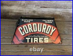 Rare Vintage Original CORDUROY TIRES DS Metal Display Stand Sign Gas & Oil