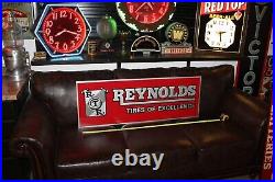 Rare Vintage Reynolds Tire Dealer Embossed Metal Painted Sign Gas Oil Ford Chevy
