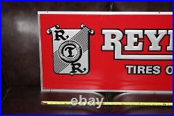 Rare Vintage Reynolds Tire Dealer Embossed Metal Painted Sign Gas Oil Ford Chevy