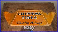 Rare vintage chippewa tires metal sign gas oil wisconsin antique original