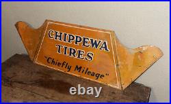 Rare vintage chippewa tires metal sign gas oil wisconsin antique original