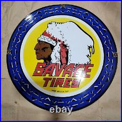 Savage Tires Porcelain Enamel Sign 30 Inches Round