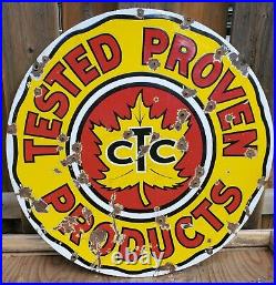 Super Rare Vintage ORIGINAL Canadian Tire CTC Double Sided Porcelain Sign