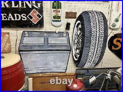Tire and Battery vintage signs, pair