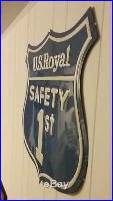 U. S. Royal Uniroyal Safety 1st Tire Sign Vintage Original 1950's LARGE