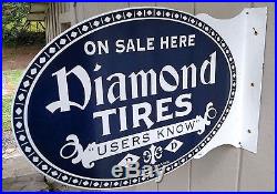 VC Vintage Concepts Diamond Tires Flange Porcelain Sign Gas Oil Garage