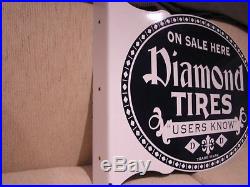 VC Vintage Concepts Diamond Tires Flange Porcelain Sign Gas Oil Garage