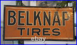 VERY RARE Vintage Belknap Tires Metal Store Display Sign Orange & Black
