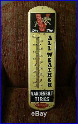 VERY RARE Vintage Vanderbilt Tires advertising thermometer sign, Leopard