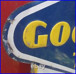 VINTAGE 1950's GOODYEAR TIRES & BATTERY SERVICE OIL GAS EMBOSSED METAL SIGN USA