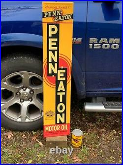 VINTAGE 1970's PENN-EATON MOTOR OIL EMBOSSED METAL DEALER SIGN (47.5x10) NOS