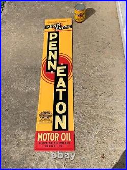 VINTAGE 1970's PENN-EATON MOTOR OIL EMBOSSED METAL DEALER SIGN (47.5x10) NOS