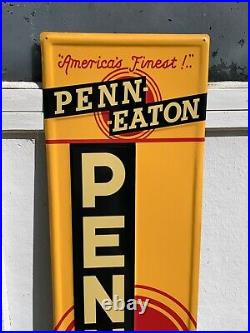 VINTAGE 1970's PENN-EATON MOTOR OIL EMBOSSED METAL DEALER SIGN (47.5x10) NOS