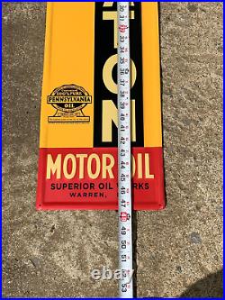 VINTAGE 1970's PENN-EATON MOTOR OIL EMBOSSED METAL DEALER SIGN (47.5x10) NOS