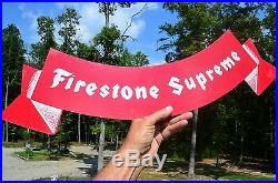 VINTAGE 50's FIRESTONE SUPREME TIRES & RUBBER DIECUT FLAG SIGN NICE COLLECTABLE
