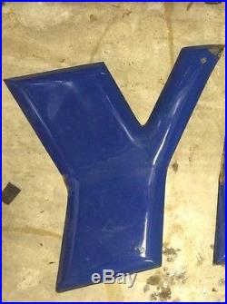 VINTAGE BLUE GOODYEAR SERVICE LETTER PORCELAIN GAS & OIL SIGN For The Y Only