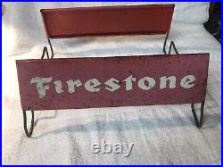 VINTAGE FIRESTONE METAL TIRE Stand Rack Signs Connected By Metal Tire Display