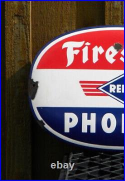 VINTAGE FIRESTONE PORCELAIN SIGN 19-1/2 x 12 REIFEN PHOENIX OIL TIRES GARAGE