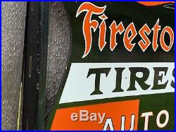 VINTAGE FIRESTONE TIRES AUTO SUPPLIES FLANGE PORCELAIN SIGN 16 inch