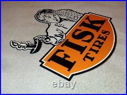 VINTAGE FISK TIRES With YAWNING BOY? & CANDLE 12 METAL TIRE GASOLINE & OIL SIGN