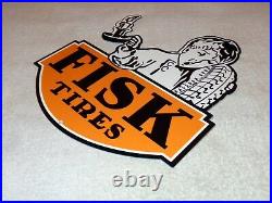 VINTAGE FISK TIRES With YAWNING BOY? & CANDLE 12 METAL TIRE GASOLINE & OIL SIGN