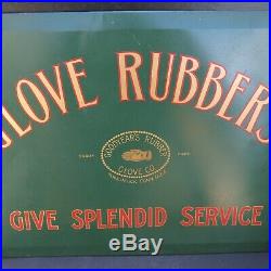 VINTAGE GLOVE RUBBERS by GOODYEAR tin over cardboard SIGN