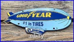 VINTAGE GOOD YEAR #1 in TIRES WHEEL TYRES SALES & SERVICE PORCELAIN GAS SIGN