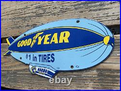 VINTAGE GOOD YEAR #1 in TIRES WHEEL TYRES SALES & SERVICE PORCELAIN GAS SIGN