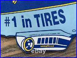 VINTAGE GOOD YEAR #1 in TIRES WHEEL TYRES SALES & SERVICE PORCELAIN GAS SIGN