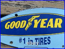 VINTAGE GOOD YEAR #1 in TIRES WHEEL TYRES SALES & SERVICE PORCELAIN GAS SIGN