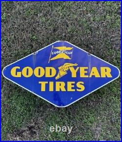 VINTAGE GOOD YEAR TIRES PORCELAIN SIGN OLD DOUBLE SIDED SERVICE SIGN 21x36IN