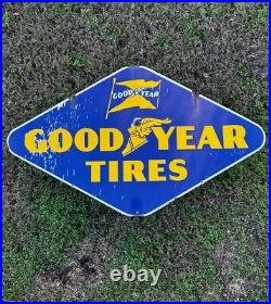 VINTAGE GOOD YEAR TIRES PORCELAIN SIGN OLD DOUBLE SIDED SERVICE SIGN 21x36IN