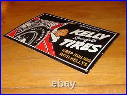 VINTAGE KELLY SPRINGFIELD TIRES With LOTTA MILES 16.5 PORCELAIN GASOLINE OIL SIGN