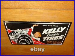 VINTAGE KELLY SPRINGFIELD TIRES With LOTTA MILES 16.5 PORCELAIN GASOLINE OIL SIGN