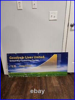 VINTAGE LARGE Goodyear Tires United Way Fundraiser Advertising Metal Sign 46x19