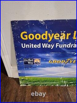 VINTAGE LARGE Goodyear Tires United Way Fundraiser Advertising Metal Sign 46x19