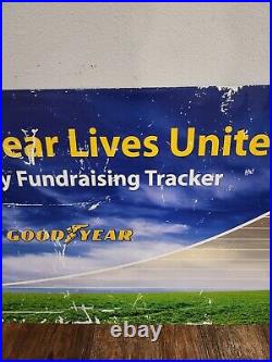 VINTAGE LARGE Goodyear Tires United Way Fundraiser Advertising Metal Sign 46x19