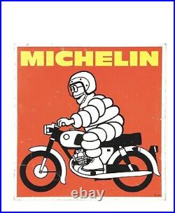 VINTAGE MICHELIN MOTORCYCLE TIRES TIN FLANGE SIGN With MOTORCYCLE 100% AUTHENTIC