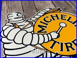 VINTAGE MICHELIN TIRES BIBENDUM TIRE MAN With DRUM 12 METAL GASOLINE & OIL SIGN