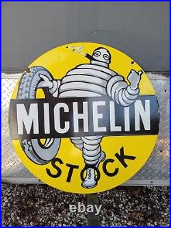VINTAGE MICHELIN TIRES PORCELAIN SIGN 30 2sided AUTOMOBILE PARTS CAR GAS & OIL