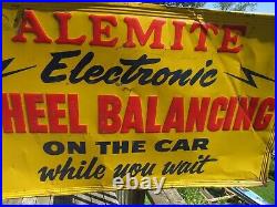 VINTAGE ORIGINAL 1935 ALEMITE ELECTRONIC WHEEL BALANCING SIGN 56 x 32