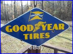 VINTAGE-ORIGINAL. 1940s GOODYEAR TIRE SIGN. DOUBLESIDED. PORCELAIN. 48X27-1/2