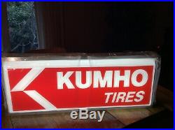 VINTAGE ORIGINAL KUMHO TIRE LIGHTED ADVERTISING GASAnd OIL SIGN NEW in BOX