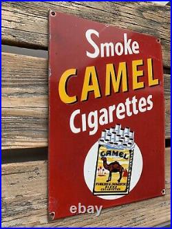 VINTAGE Smoke CAMEL CIGARETTES GASOLINE MOTOR OIL SODA POP PORCELAIN SIGN