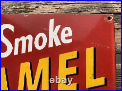 VINTAGE Smoke CAMEL CIGARETTES GASOLINE MOTOR OIL SODA POP PORCELAIN SIGN