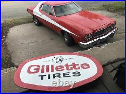 VTG 1970s Gillette Tires A BEAR GOR WEAR Metal Sign Gas Oil 47.5 Long X 30 Tal