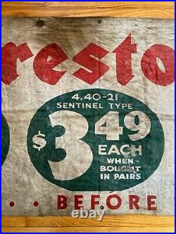 VTG Antique Original Firestone Tires Advertising Cloth Banner 1935 Dealer Sign