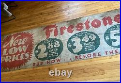 VTG Antique Original Firestone Tires Advertising Cloth Banner 1935 Dealer Sign