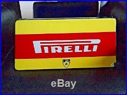 VTG. PIRELLI METAL PORCELAIN SIGN TIRE DISPLAY STAND Smalterie Lombarde Italy